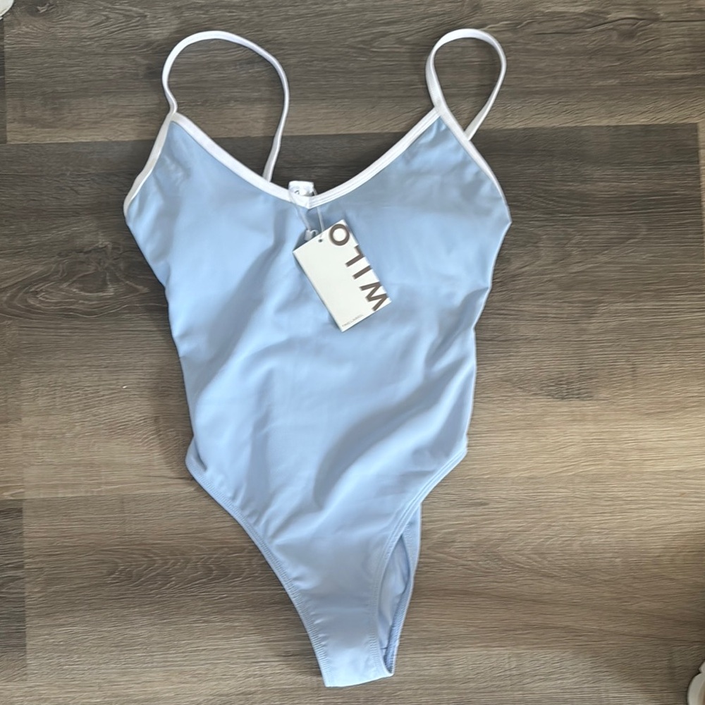 Powder Blue One Piece Swimsuit with Scoop Neckline